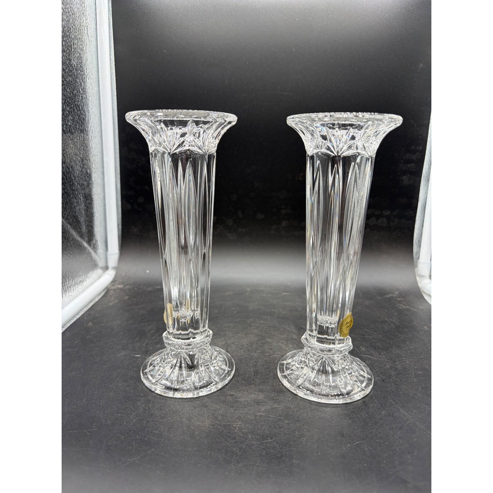 Princess House Heritage Crystal Bud Vases/Candle Holders Set of 2 Rim 8"Clear